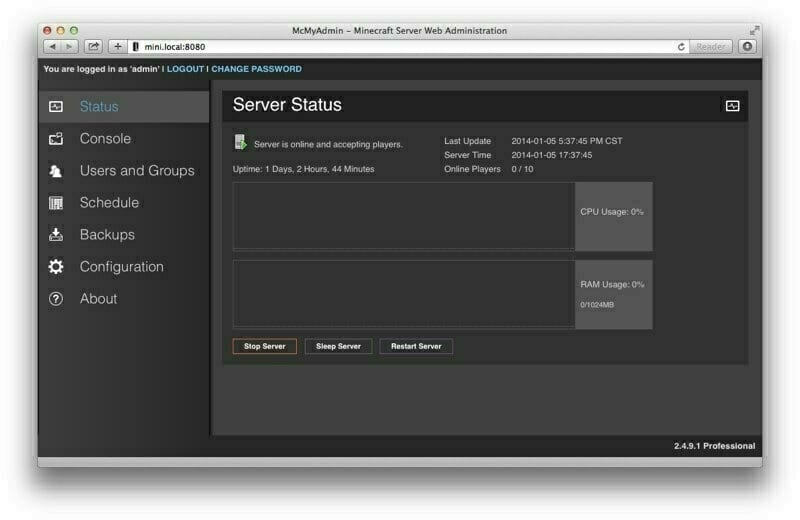 McMyAdmin Minecraft Server
